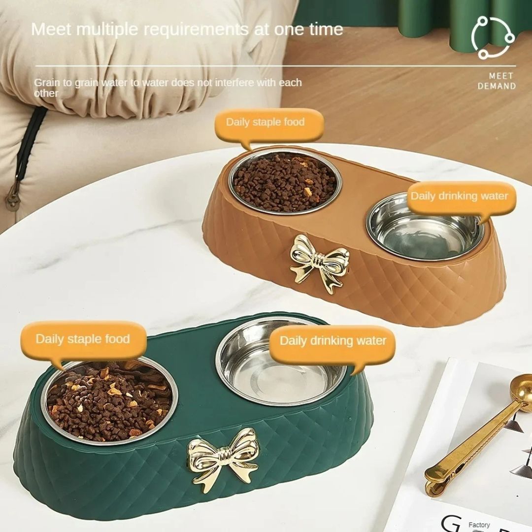 Comedero doble de acero inoxidable con base antideslizante para perros