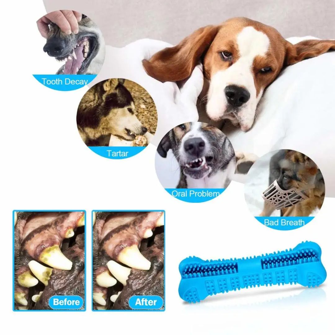 Cepillo dental masticable de goma suave para perros