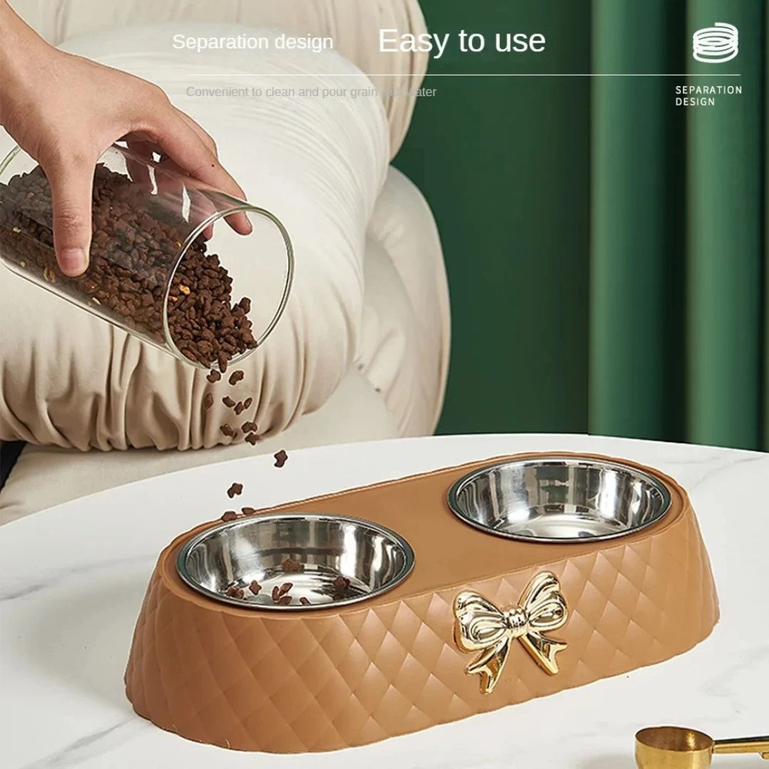Comedero doble de acero inoxidable con base antideslizante para perros