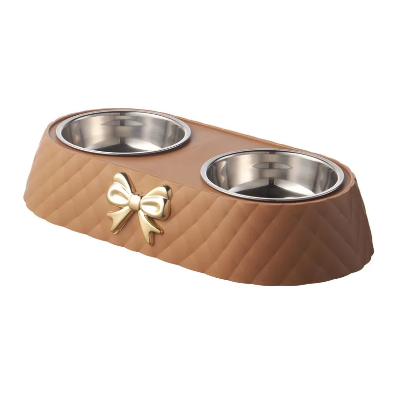 Comedero doble de acero inoxidable con base antideslizante para perros