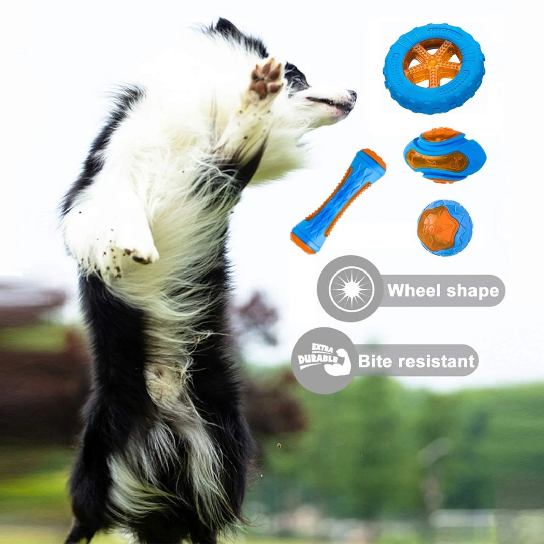 Juguete de goma para perros grandes resistente con limpieza dental