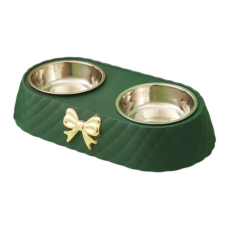 Comedero doble de  acero inoxidable con base antideslizante para perros