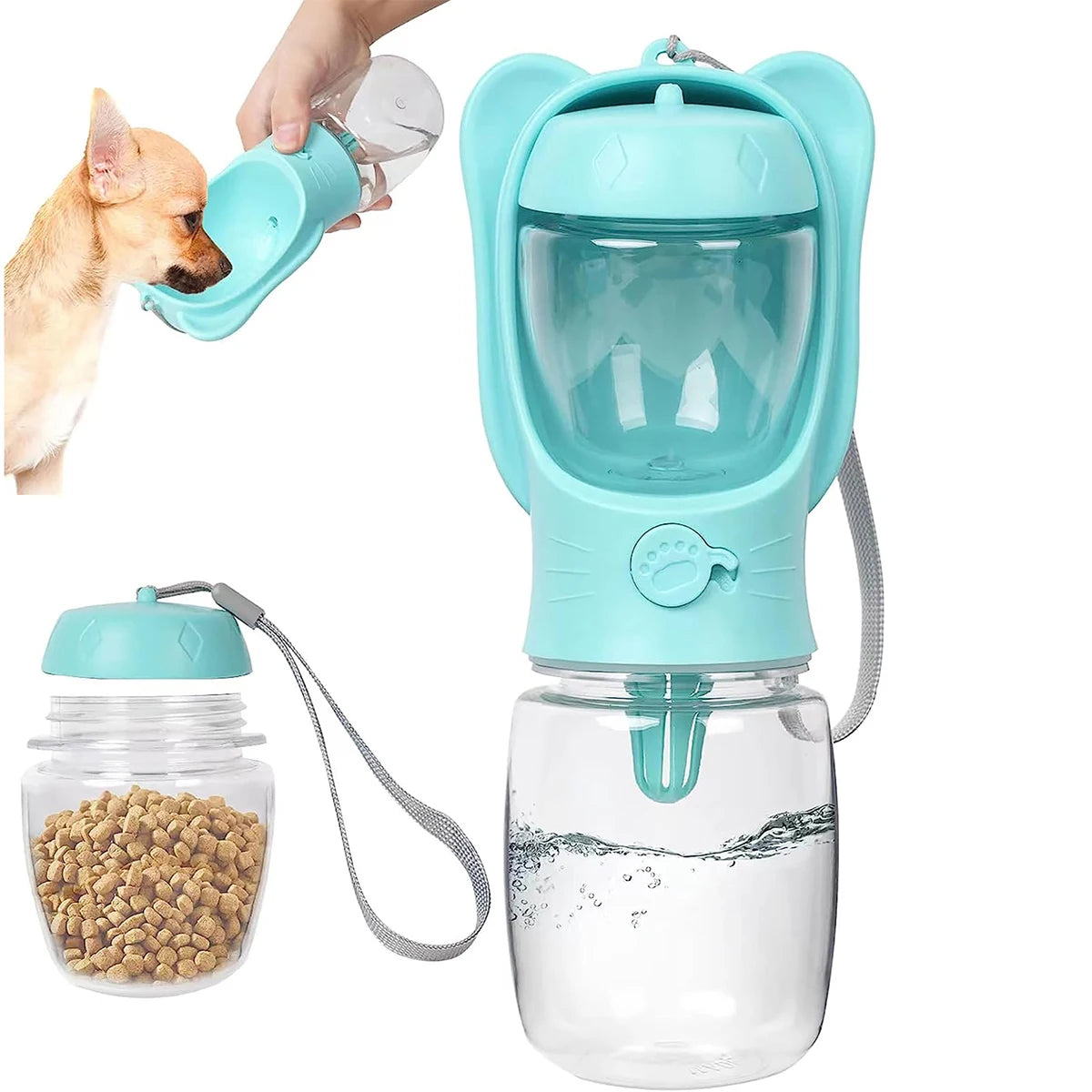 Botella de agua portátil 2 en 1 para perros - Hidratación y comida en un solo lugar