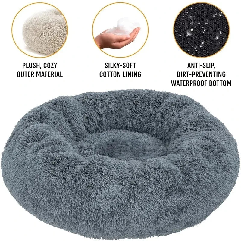 Cama redonda de felpa para Perros – Cálida, Suave y Lavable