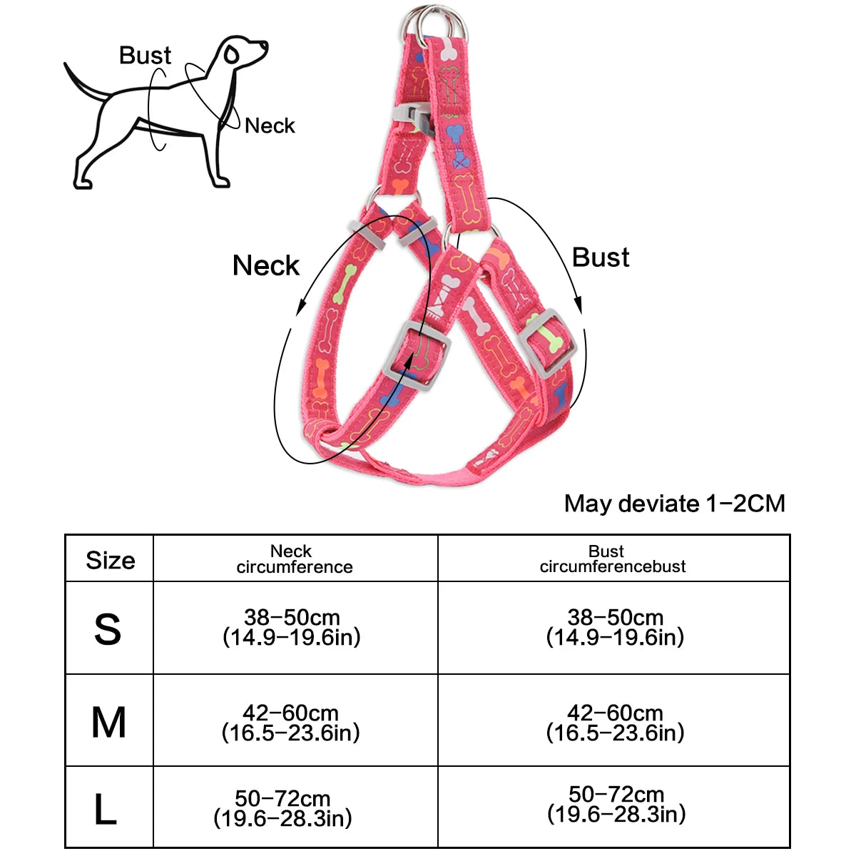 Arnés colorido con diseño de hueso para perros, cómodo y ajustable para paseos