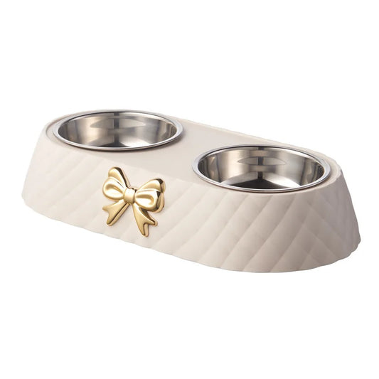Comedero doble de  acero inoxidable con base antideslizante para perros
